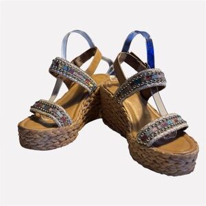 YNOT-Huzzah Woven Wedge Beaded 3” Wedge Sandals Size 10M